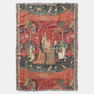 UNICORN AND LADY PLAYING ORGAN WITH ANIMALS THROW BLANKET
