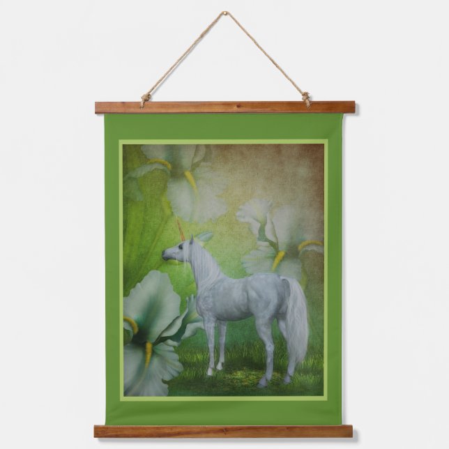 Unicorn And Lilies Fantasy Horse Art Hanging Tapestry (Front)