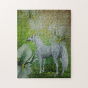Unicorn And Lilies Fantasy Horse Art Jigsaw Puzzle