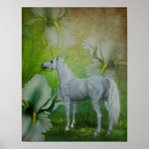 Unicorn And Lilies Fantasy Horse Art Poster