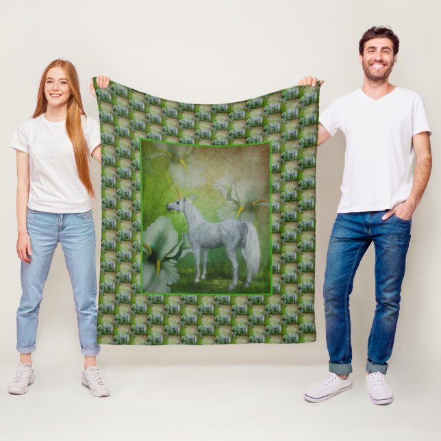 Unicorn And Lily Flowers   Fleece Blanket (In Situ)