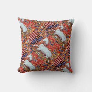 UNICORN AND MEDIEVAL FANTASY FLOWERS,FLORAL MOTIFS CUSHION