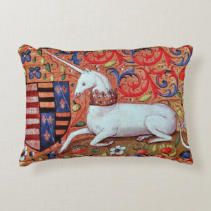 UNICORN AND MEDIEVAL FANTASY FLOWERS,FLORAL MOTIFS DECORATIVE CUSHION