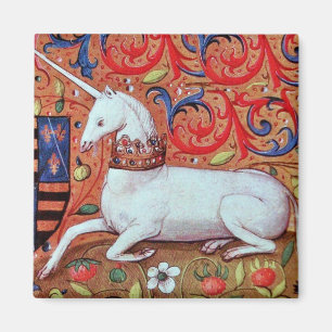UNICORN AND MEDIEVAL FANTASY FLOWERS,FLORAL MOTIFS MAGNET