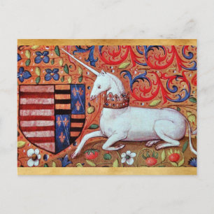 UNICORN AND MEDIEVAL FANTASY FLOWERS,FLORAL MOTIFS POSTCARD
