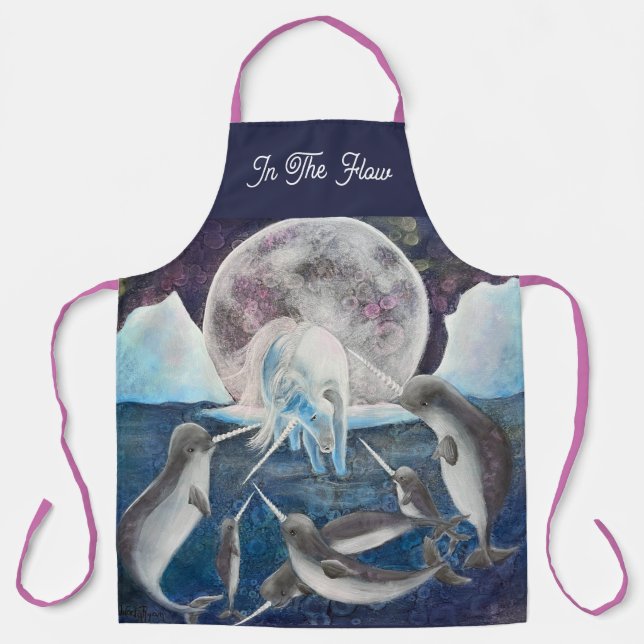 Unicorn and Narwhals Whimsical Art Apron (Front)