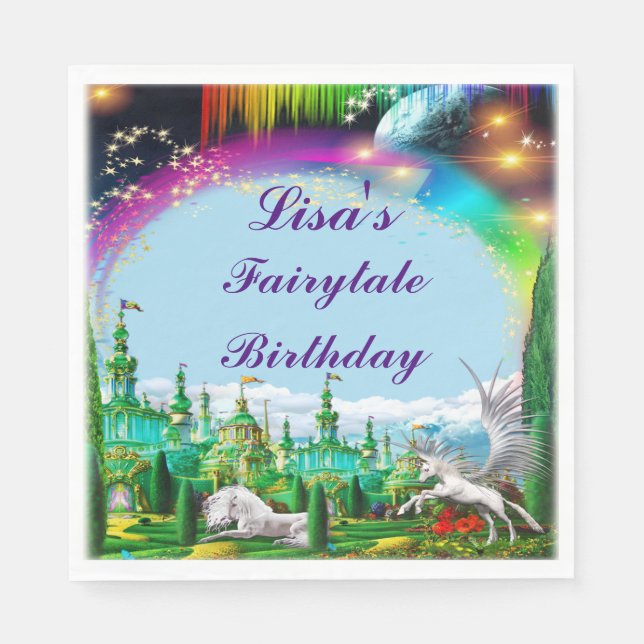 Unicorn And Pegasus Birthday Party Napkin (Front)