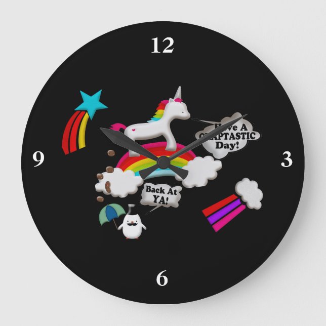 Unicorn And Penguin Craptastic Day Large Clock (Front)