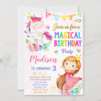 Unicorn and Princess birthday invitation
