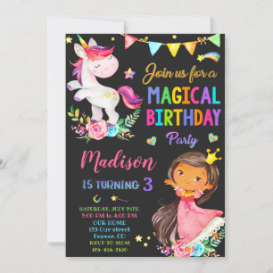 Unicorn and Princess birthday invitation