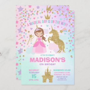 Unicorn And Princess Invitation Magical Birthday