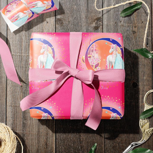 Unicorn and Princess with Castle Letter O Monogram Wrapping Paper (Creator Uploaded)