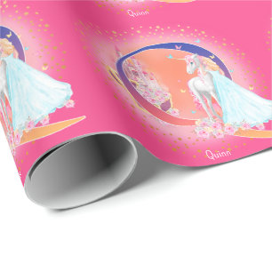 Unicorn and Princess with Castle Letter Q Monogram Wrapping Paper