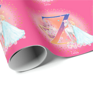 Unicorn and Princess with Castle Letter Z Monogram Wrapping Paper