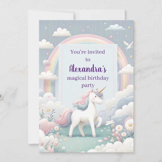 Unicorn and Rainbow Birthday Invitation (Front)