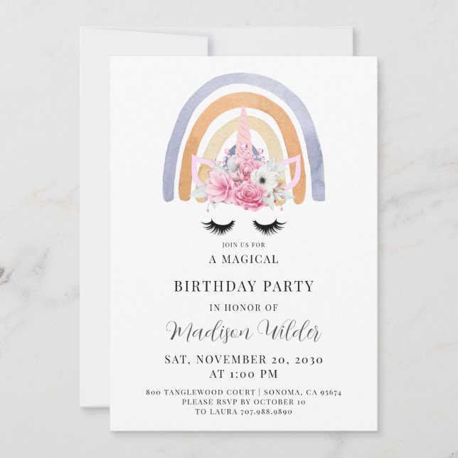 Unicorn And Rainbow Kid's Birthday Invitation (Front)