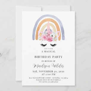 Unicorn And Rainbow Kid's Birthday Invitation