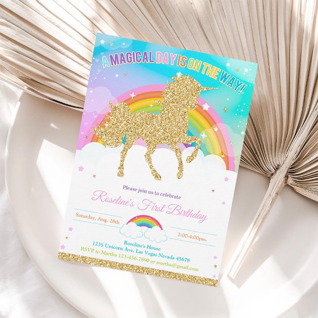 Unicorn and Rainbow Pastel Unicorn Birthday Invita Invitation (Creator Uploaded)
