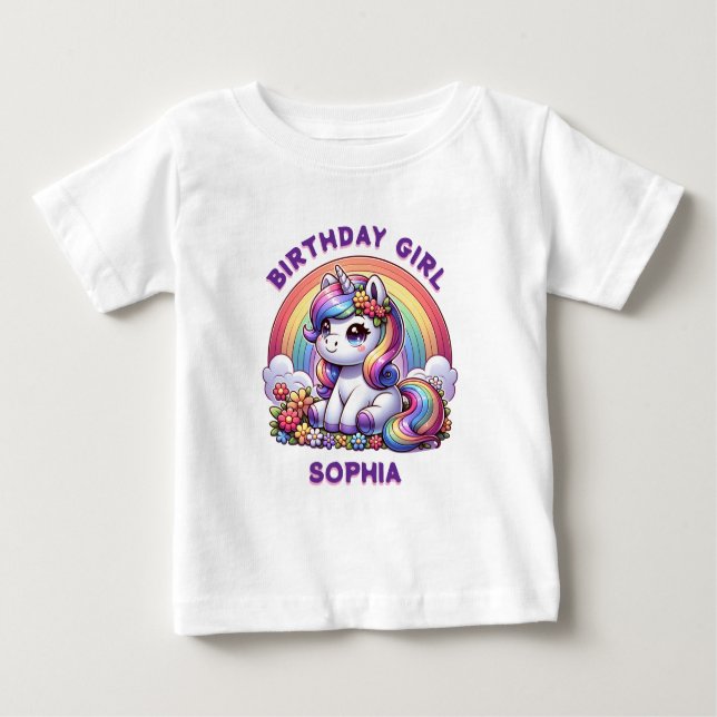Unicorn and Rainbow Personalised  Baby T-Shirt (Front)