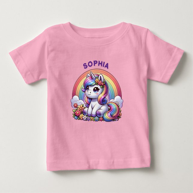 Unicorn and Rainbow Personalised  Baby T-Shirt (Front)