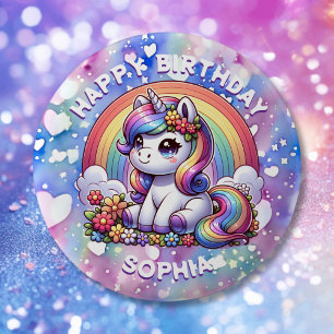 Unicorn and Rainbow Personalised Birthday Girl 6 Cm Round Badge
