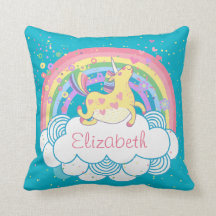 Unicorn and Rainbow Personalised Girls Pillow Gift