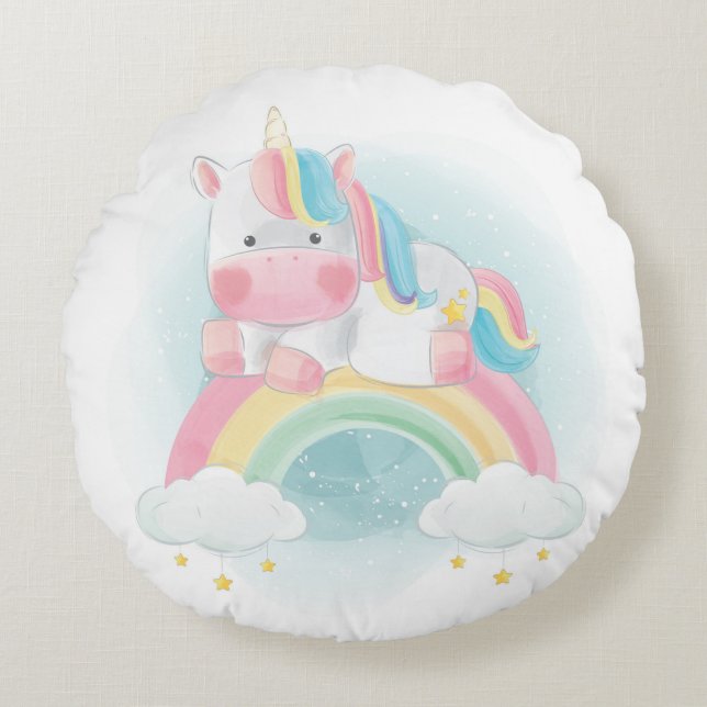 Unicorn and Rainbow Round Cushion (Front)
