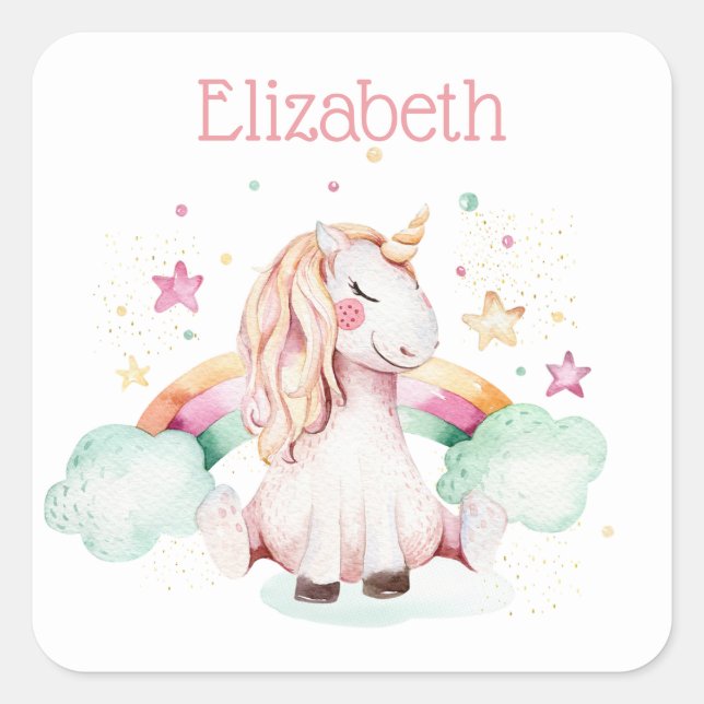 Unicorn and Rainbow Square Sticker (Front)