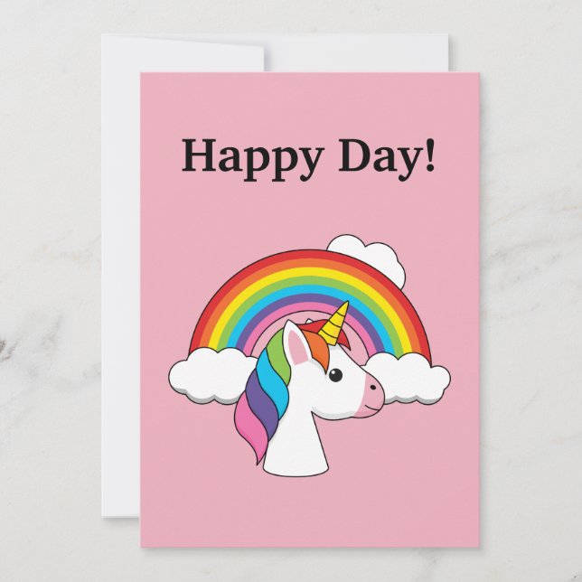Unicorn and Rainbow w Clouds Kawaii | Personalise Holiday Card (Front)