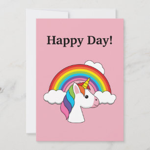 Unicorn and Rainbow w Clouds Kawaii   Personalise Holiday Card