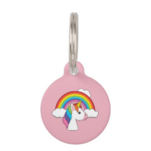 Unicorn and Rainbow w Clouds Kawaii   Personalise Pet Tag