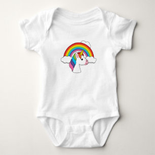 Unicorn and Rainbow with Clouds Kawaii Baby Bodysuit