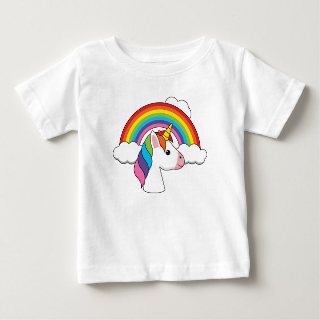 Unicorn and Rainbow with Clouds Kawaii Baby T-Shirt (Front)
