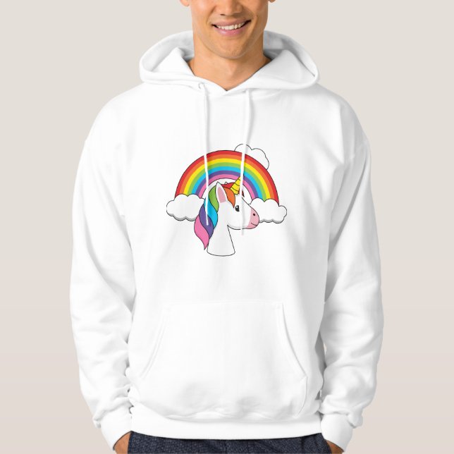 Unicorn and Rainbow with Clouds Kawaii Hoodie (Front)