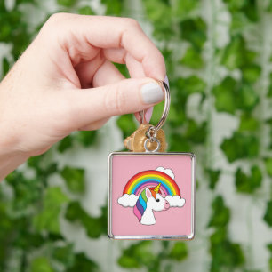 Unicorn and Rainbow with Clouds Kawaii Key Ring