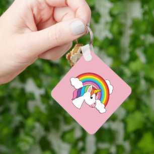 Unicorn and Rainbow with Clouds Kawaii Key Ring