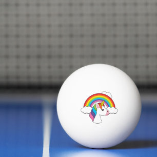 Unicorn and Rainbow with Clouds Kawaii Ping Pong Ball