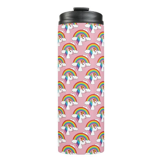 Unicorn and Rainbow with Clouds Kawaii Thermal Tumbler (Front)
