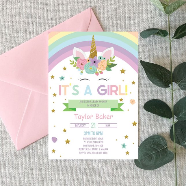 Unicorn and Rainbows Baby Shower Invitation (Creator Uploaded)