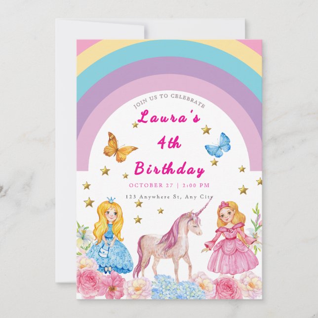 Unicorn and Rainbows Birthday Party Invitation (Front)