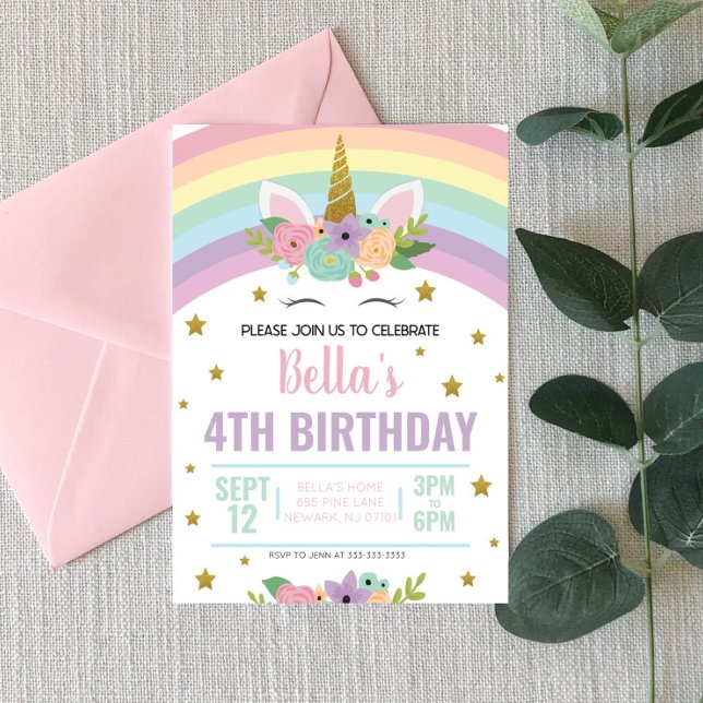 Unicorn and Rainbows Birthday Party Invitation (Creator Uploaded)