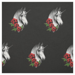 Unicorn and Roses Fantasy Goth Print Fabric