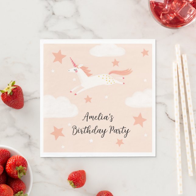 Unicorn and Stars Birthday Napkin (Insitu)