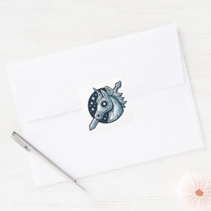 Unicorn and Sword Mystical Emblem Design Square Sticker