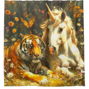 Unicorn and Tiger Shower Curtain