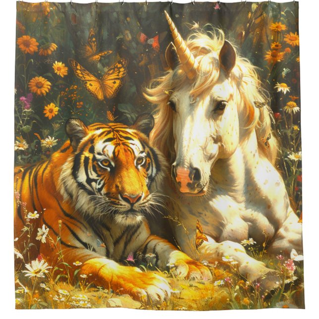 Unicorn and Tiger Shower Curtain (Front)