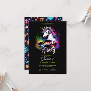 Unicorn and Vinyl Karaoke Birthday Party  Invitation