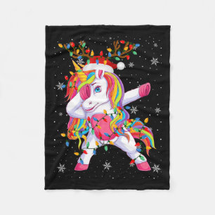 Unicorn Animal Santa Hat Ugly Christmas Tree Light Fleece Blanket