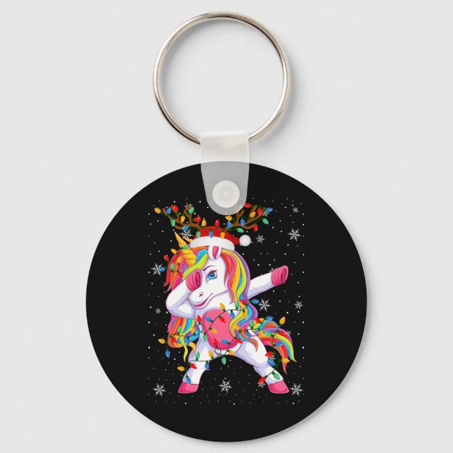 Unicorn Animal Santa Hat Ugly Christmas Tree Light Key Ring (Front)