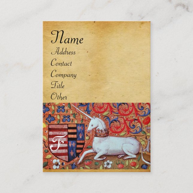 UNICORN / Antique Brown Parchment Monogram Business Card (Front)